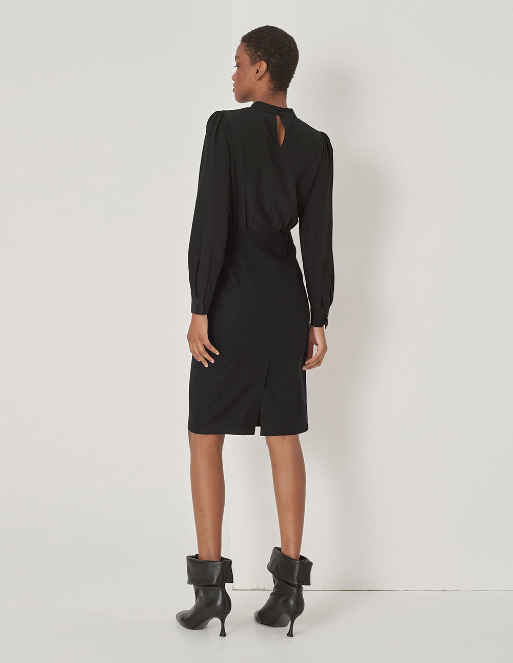 MARYLING Black Wool Silk Panel Dress
