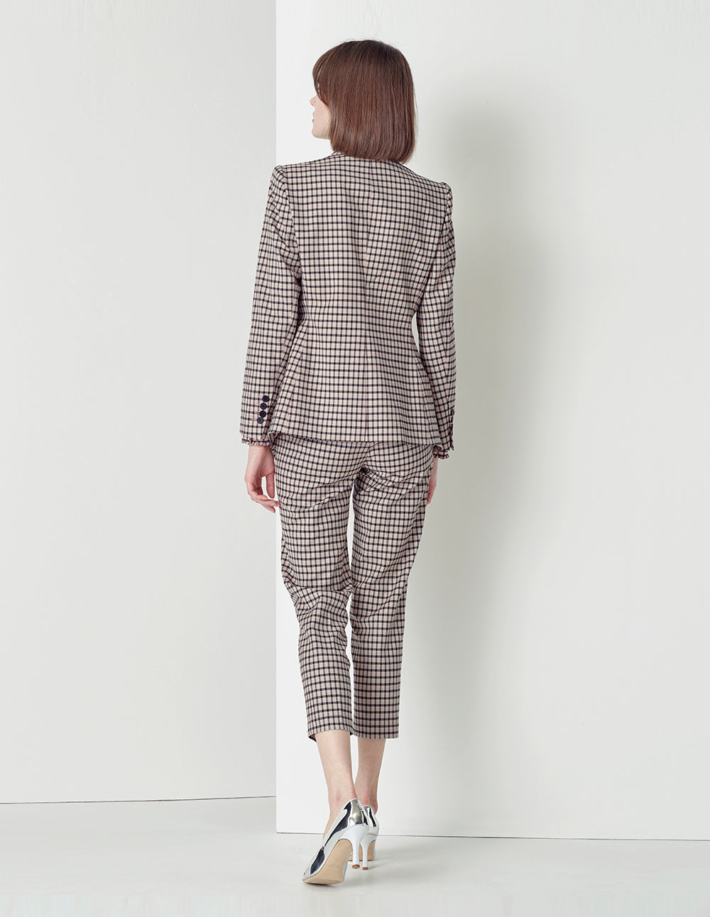 MARYLING Black and pink plaid houndstooth nine-point suit pants