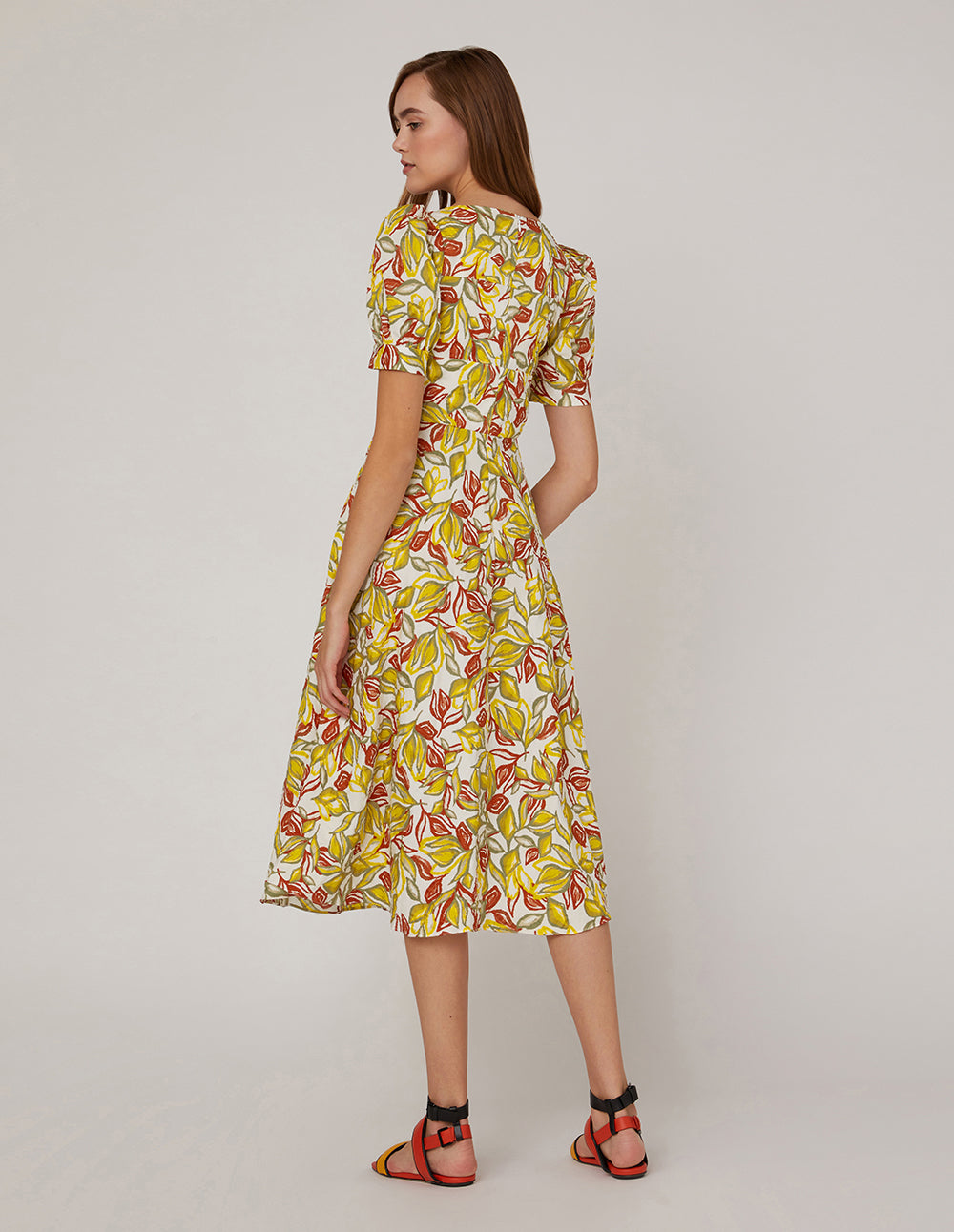 MARYLING Deep V Neck High Waist Puff Sleeves Dress