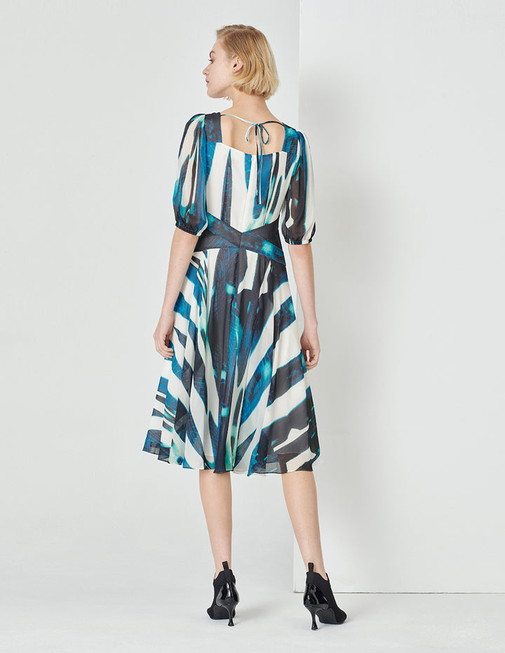 MARYLING Art Striped Print Georgette Dress