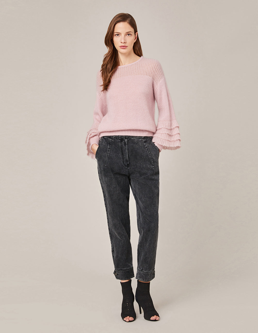 MARYLING HIGH-WAIST MEDIUM WASH ROLLED HEM JEANS