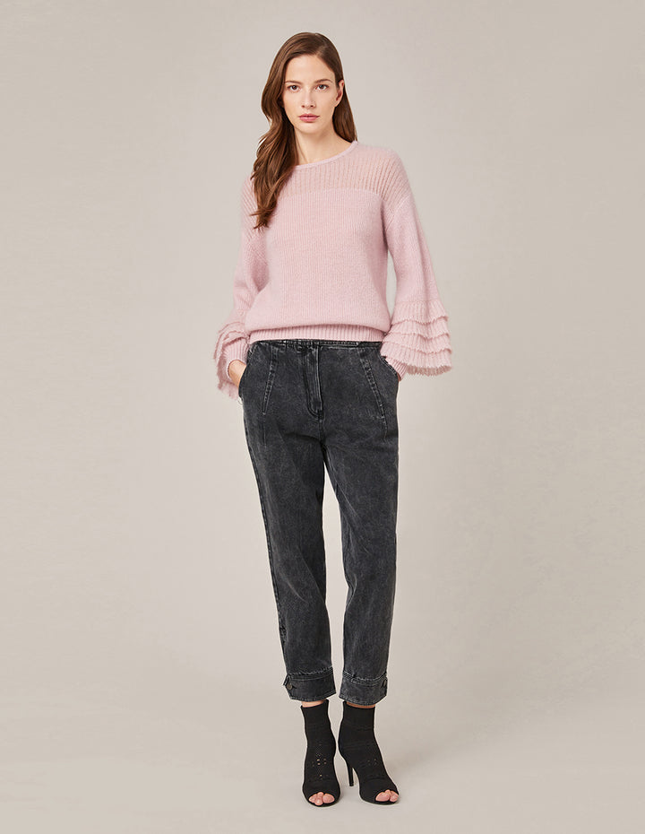 MARYLING HIGH-WAIST MEDIUM WASH ROLLED HEM JEANS