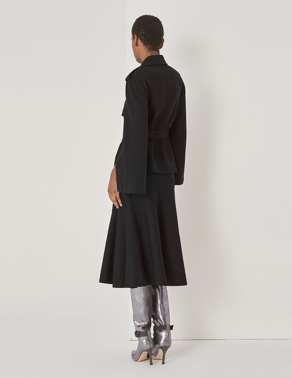 MARYLING Black Button-Sleeve Detail Belted Jacket