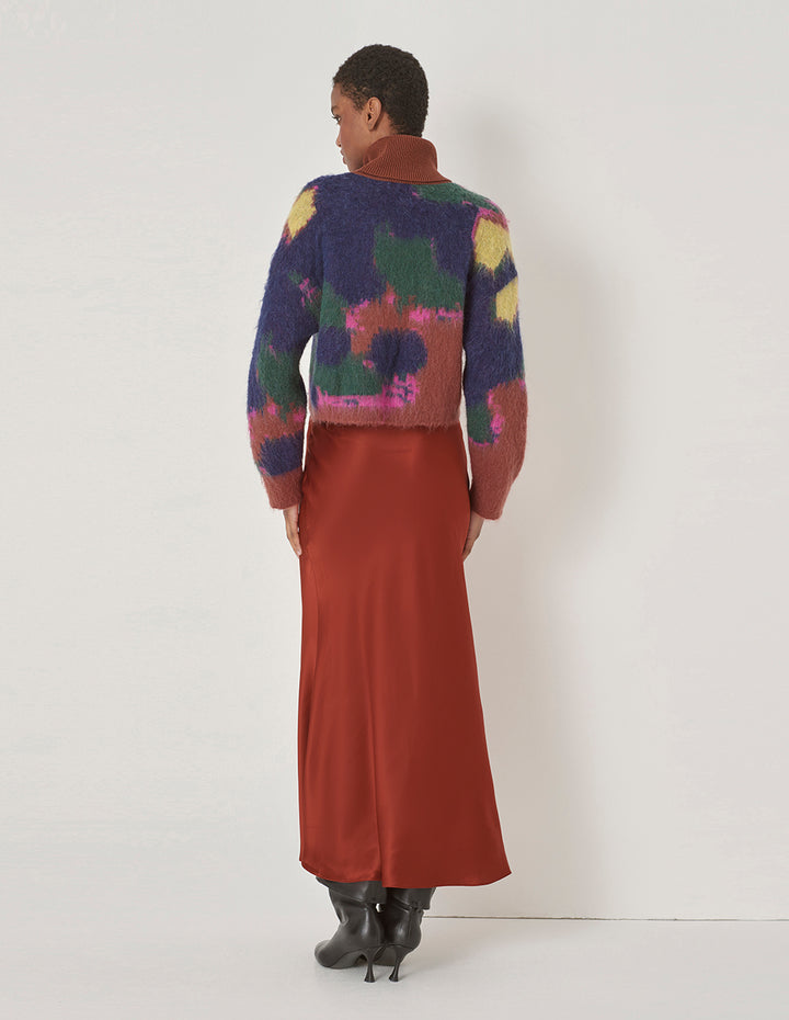 MARYLING Blue Graffiti Mixed Color Knitted Sweater