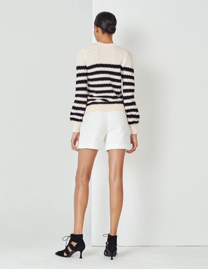 MARYLING  Black And White Contrast Colour V-Neck Blue And White Knitted Pullover