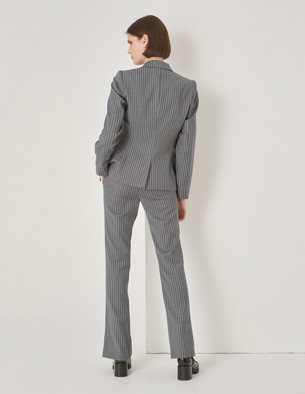 MARYLING Off-White Striped Slit Suit Trousers