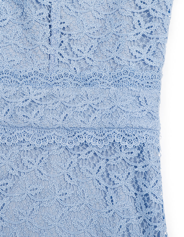 MARYLING Water Wave Blue Shirt Style Tunic Lace Dress