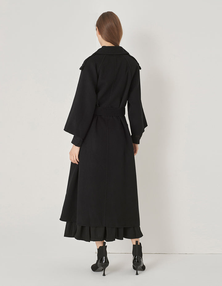 MARYLING Black Double-Sided Woolen Long Coat