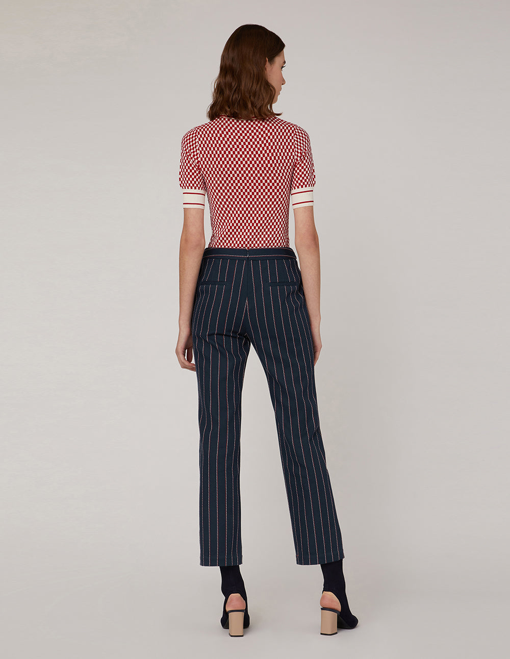 MARYLING Classic red white check small lapels double pocket