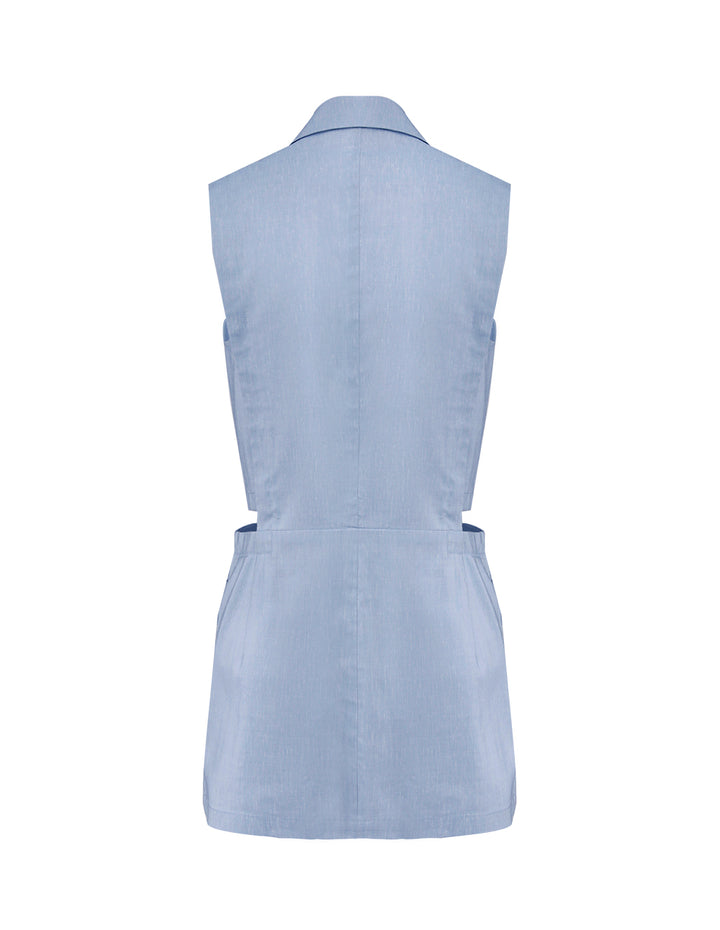 MARYLING SKY BLUE LINEN BLENDED SLEEVELESS JACKET