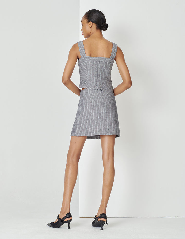 MARYLING Grey Striped With Single Side Pocket Mini Skirt