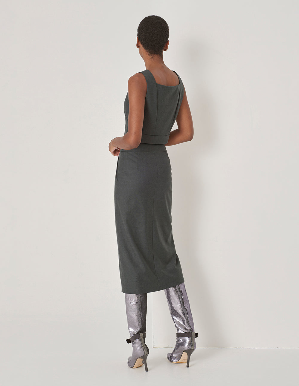 MARYLING Grey Cyan Cross Split Tank Top