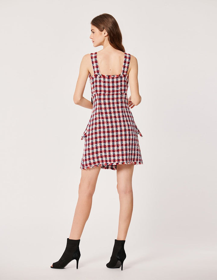 MARYLING Tweed Double Breasted Sleeveless Suspender Mini Dress