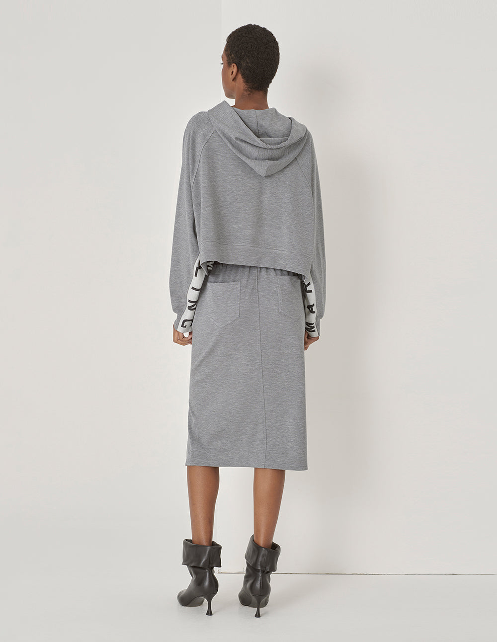 MARYLING Gray Sweatshirt Material Slit Straight Skirt