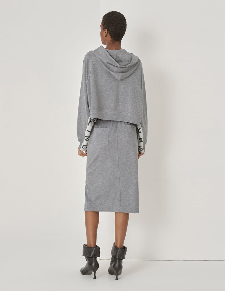 MARYLING Gray Sweatshirt Material Slit Straight Skirt