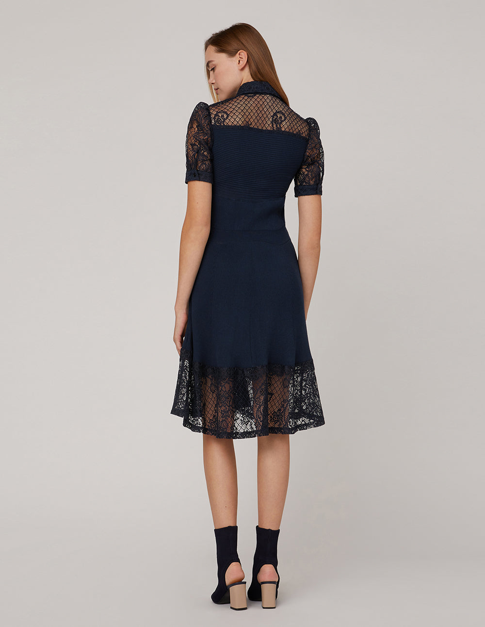 MARYLING Lace shirt-collar stitching woolen dress