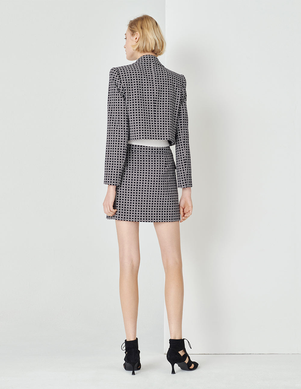 MARYLING Black And White Plaid Retro Cropped Blazer