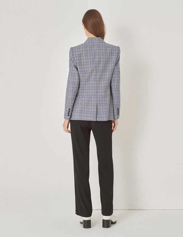 MARYLING Grey Check Gun Lapel Double Breasted Slim Blazer