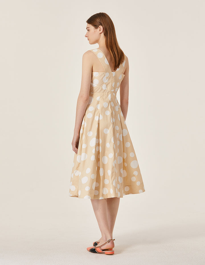 MARYLING Polka Dot Pattern Sleeveless A-Line Midi Dress