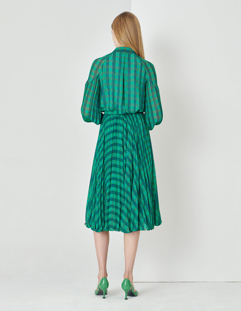 MARYLING Blue/Green Checked Print Blouse