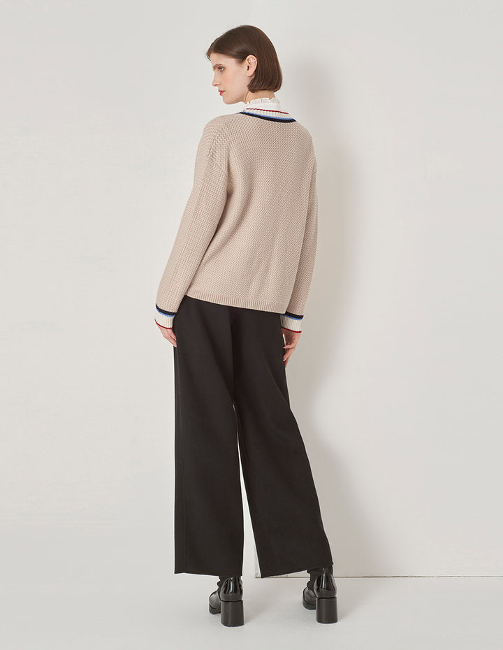 MARYLING Sand Multi-Pocket Stripe Clash Cardigan