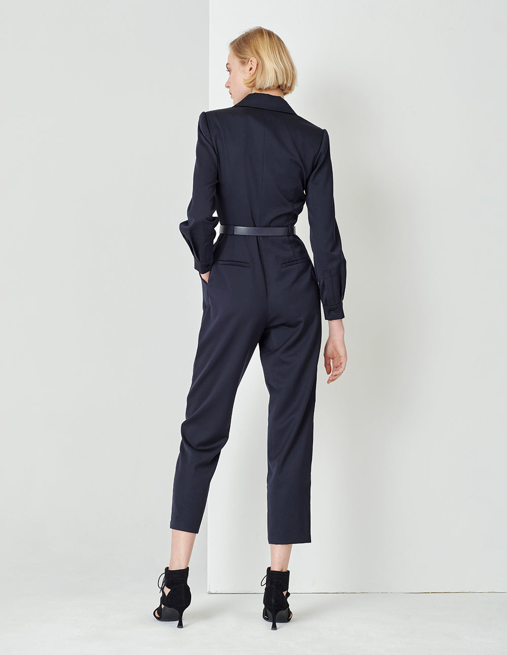 MARYLING Midnight Blue Lapel Double Breasted Jumpsuit