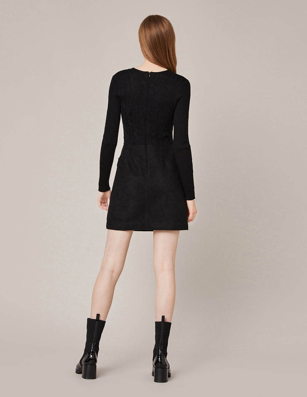 MARYLING V-Neck Knit Spliced A-Line Mini Dress