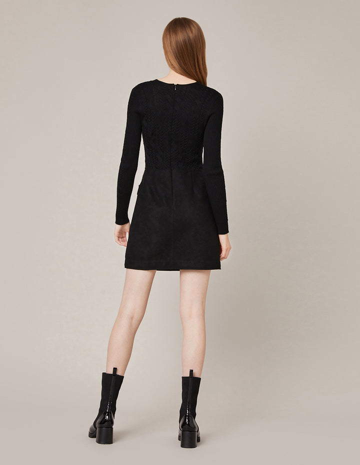 MARYLING V-Neck Knit Spliced A-Line Mini Dress