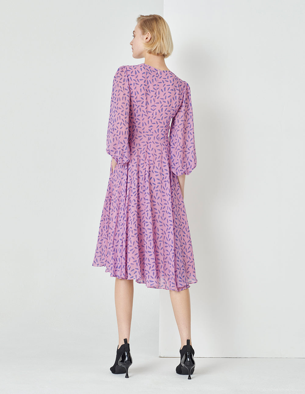 MARYLING Fantasy Pink Jungle Puff Sleeve V-Neck Dress