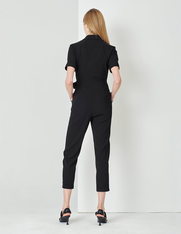 MARYLING Black Short-Sleeved Suit-Style Strap Jumpsuit