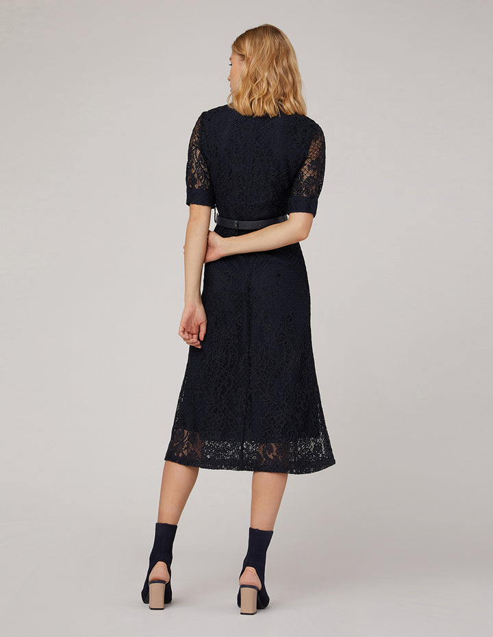MARYLING Lace Flared Shirt Dress