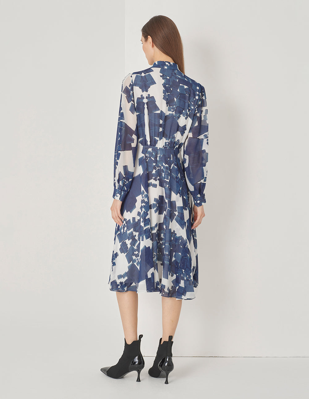 MARYLING Blue And White Grit Collar Blue Plaid Georgette Dress