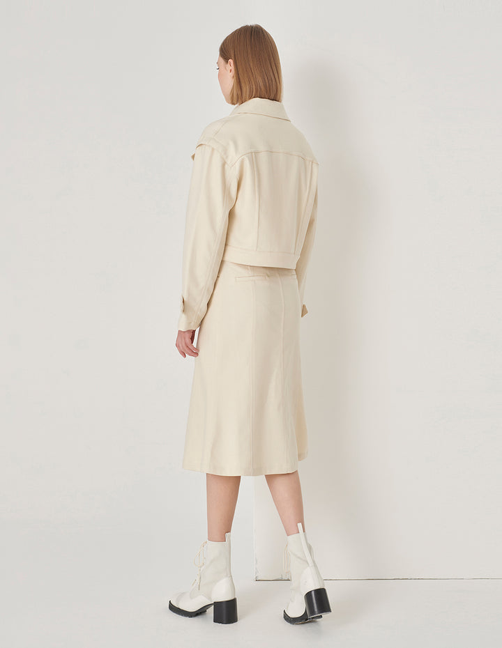 MARYLING White Slanted Pocket Cropped Jacket