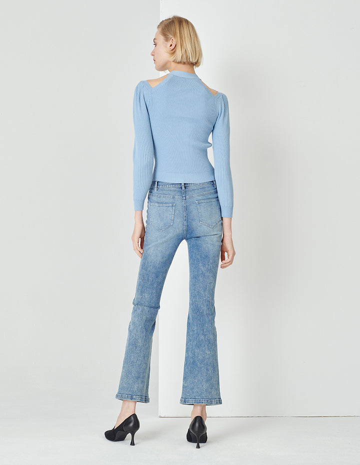 MARYLING Foggy Blue V-Neck Knitted Cardigan