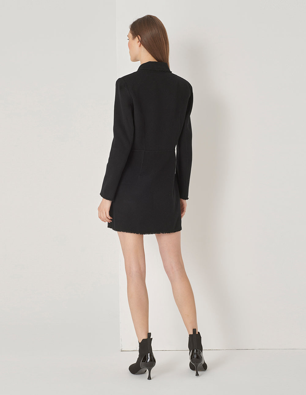 MARYLING Black Classic Suit Collar Midi Wool Coat