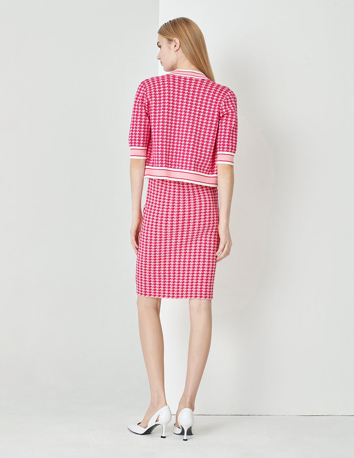 MARYLING Berry Check Jacquard Cardigan