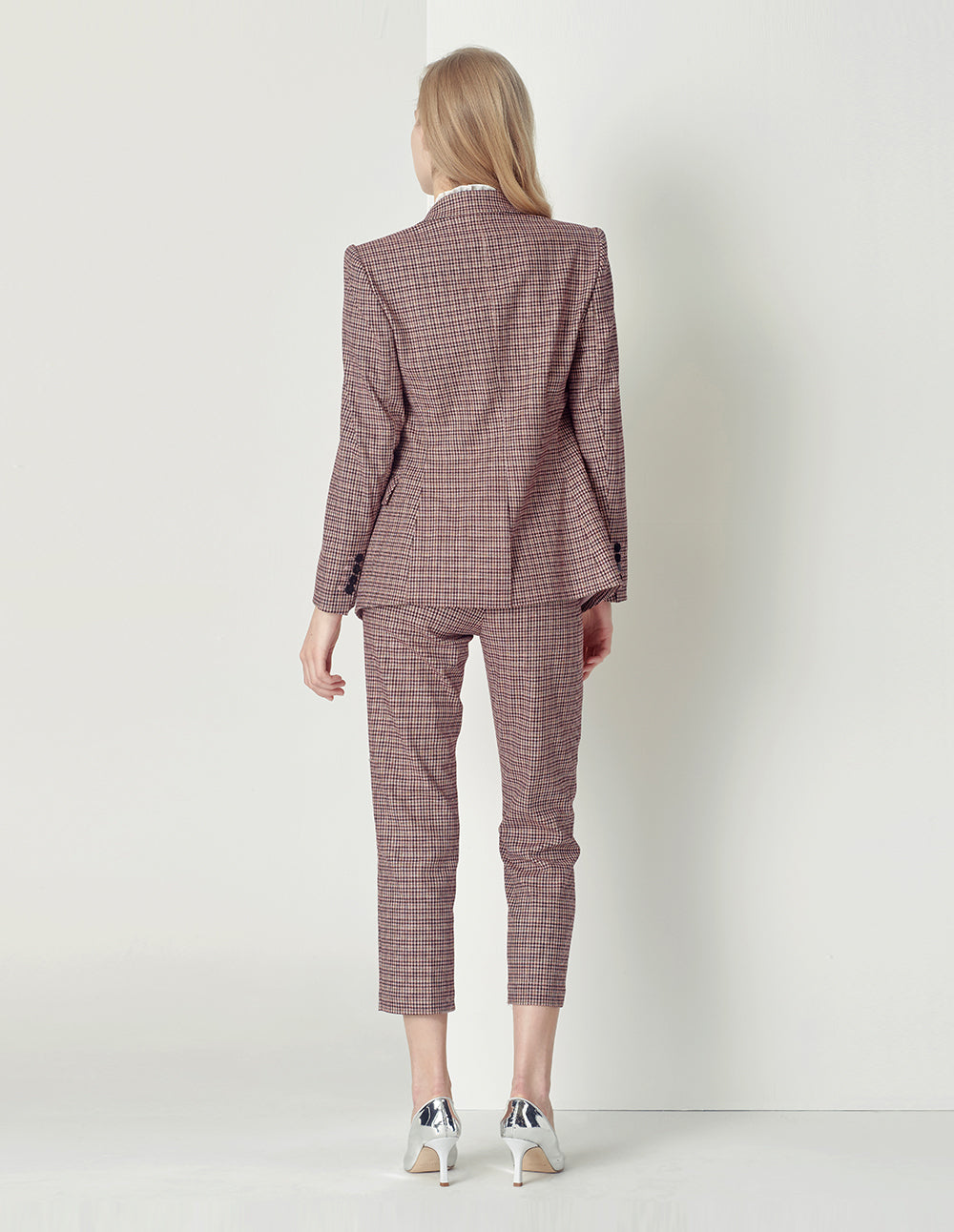 MARYLING Pink houndstooth ankle slim suit pants