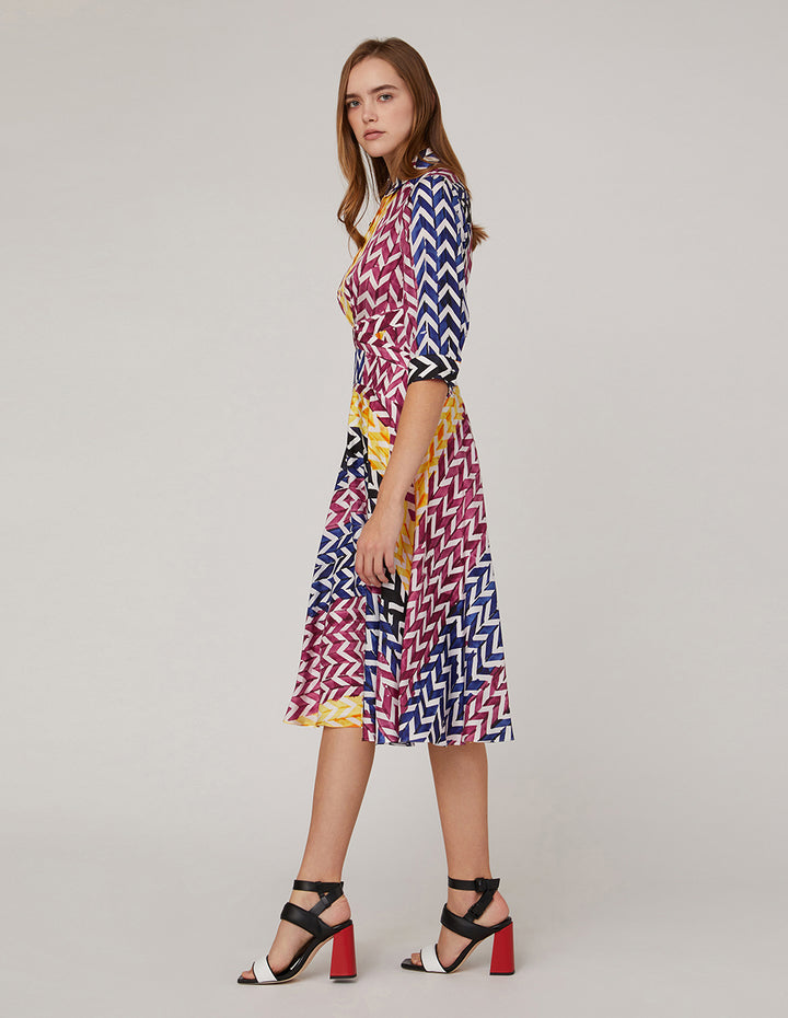 MARYLING Mid-Sleeve Striped Shirt Dress