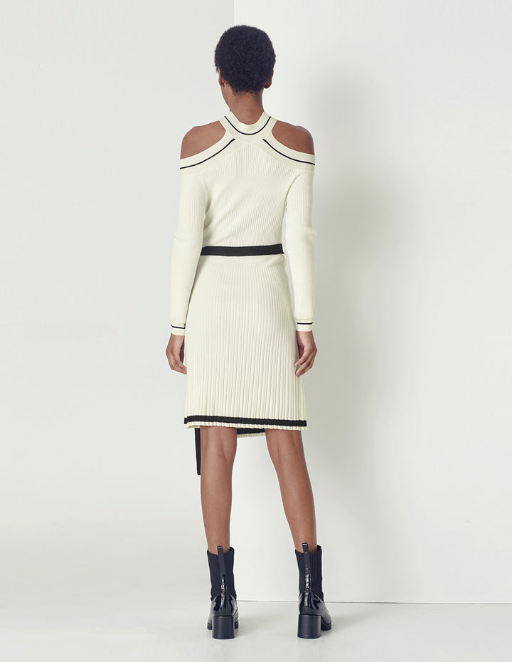 MARYLING Off shoulder black white knit dress