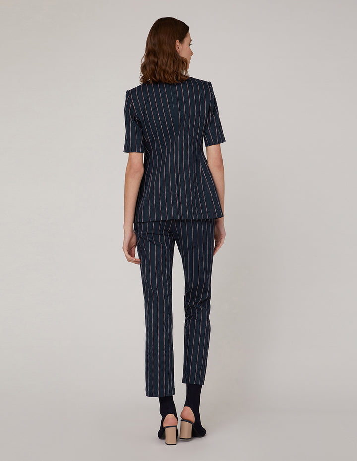 MARYLING Blue Striped Double Breasted Short Sleeve Jacket