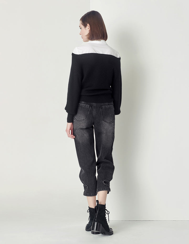Maryling Black Tapered Feet Cropped Jeans