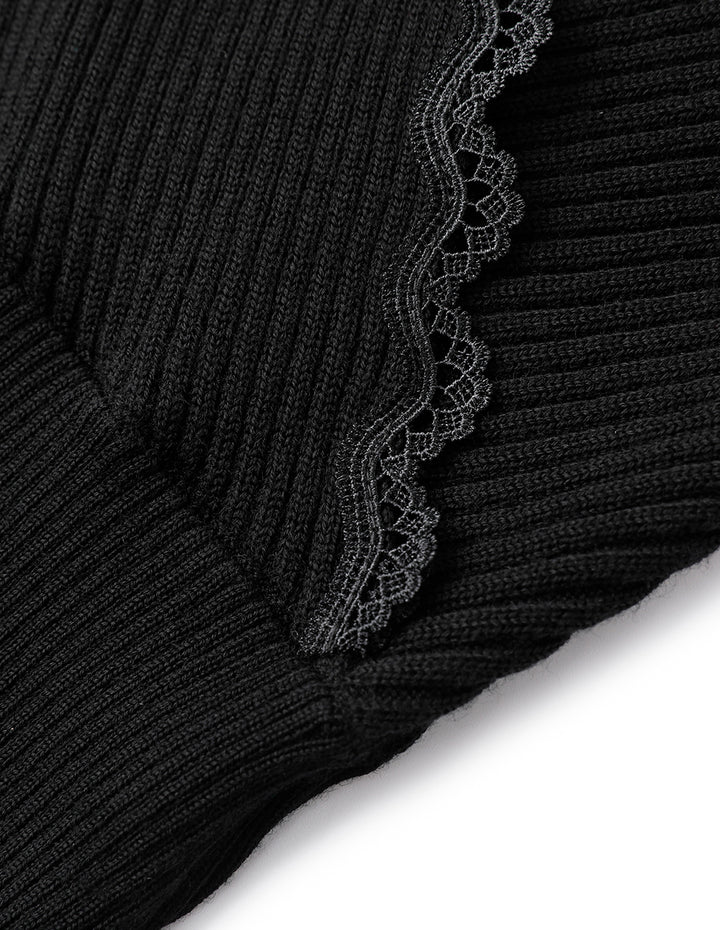 MARYLING Crossover V-Neck Paneled Lace-Trimmed Knitted Pullover