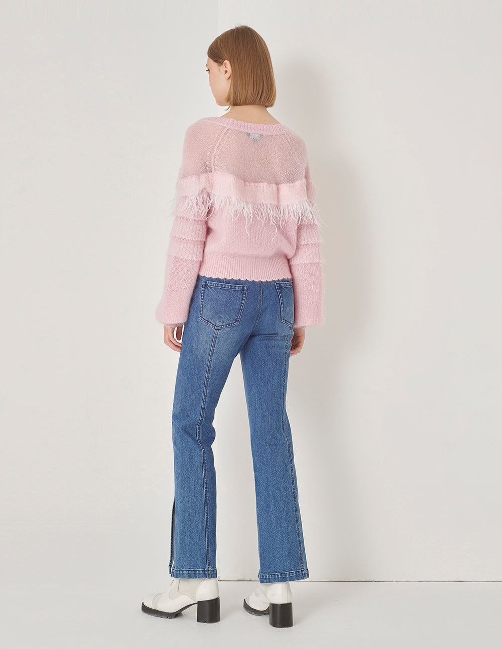 MARYLING Blue Denim Bootcut Jeans With Slit Hem
