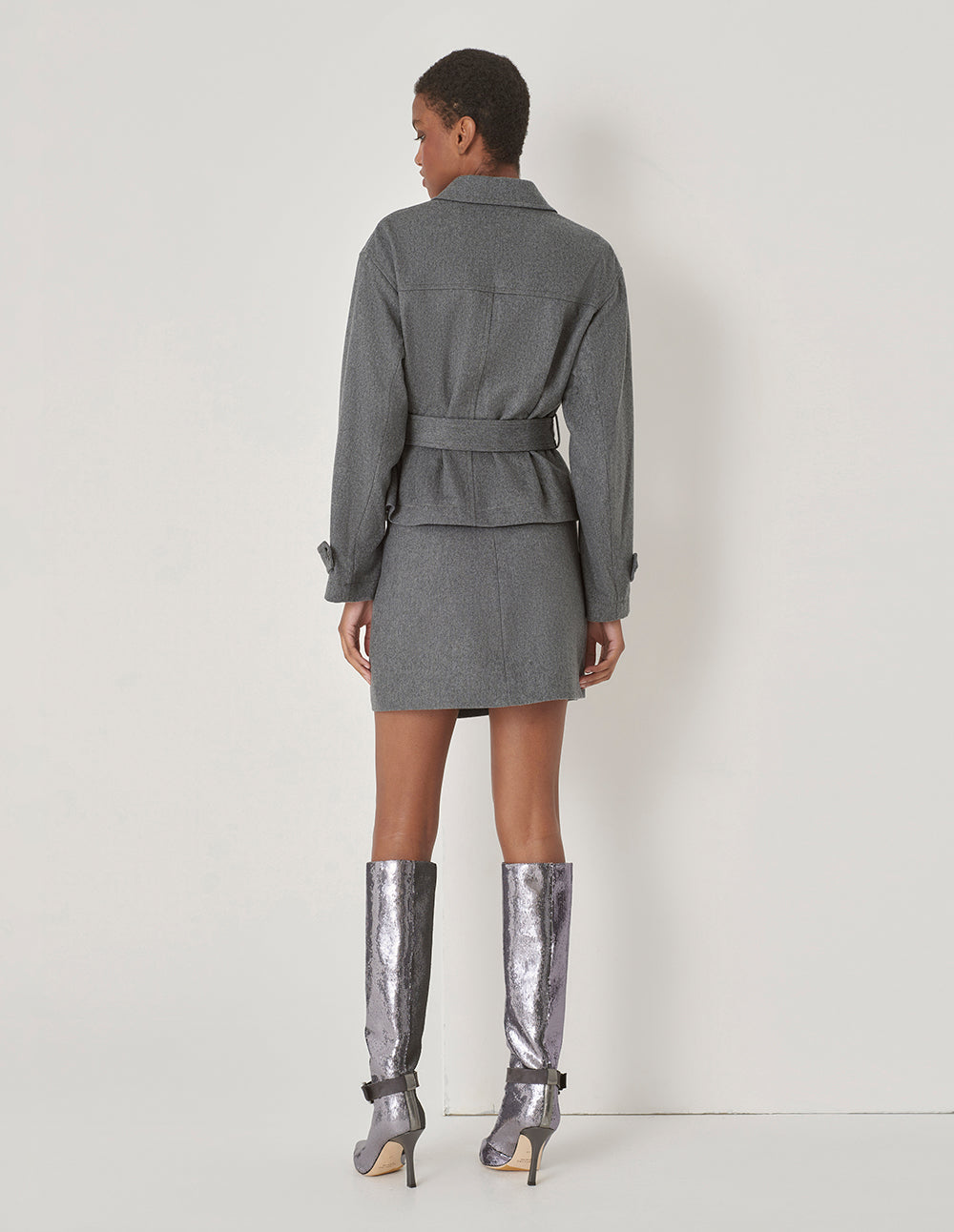 MARYLING Gray Contrast Button Detail Small A Skirt