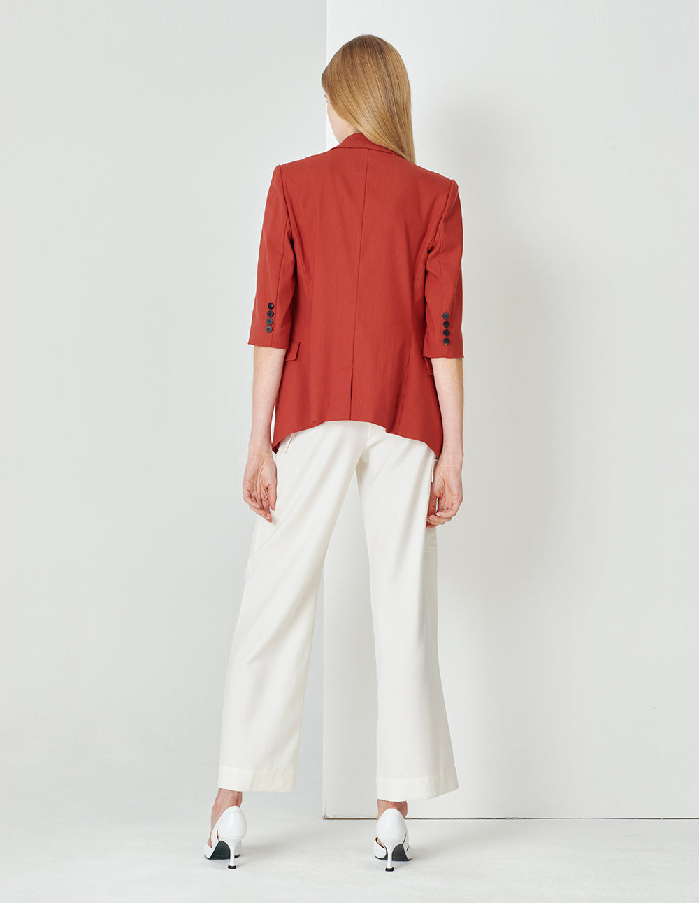 MARYLING Orange Double Breasted Blazer With V-Slit Hem