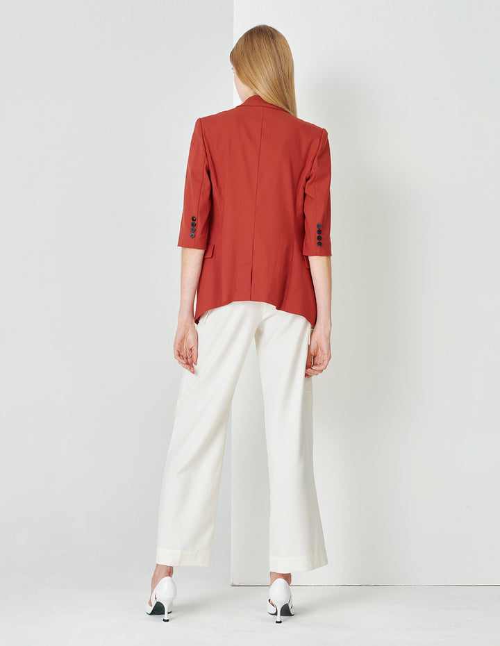 MARYLING Orange Double Breasted Blazer With V-Slit Hem