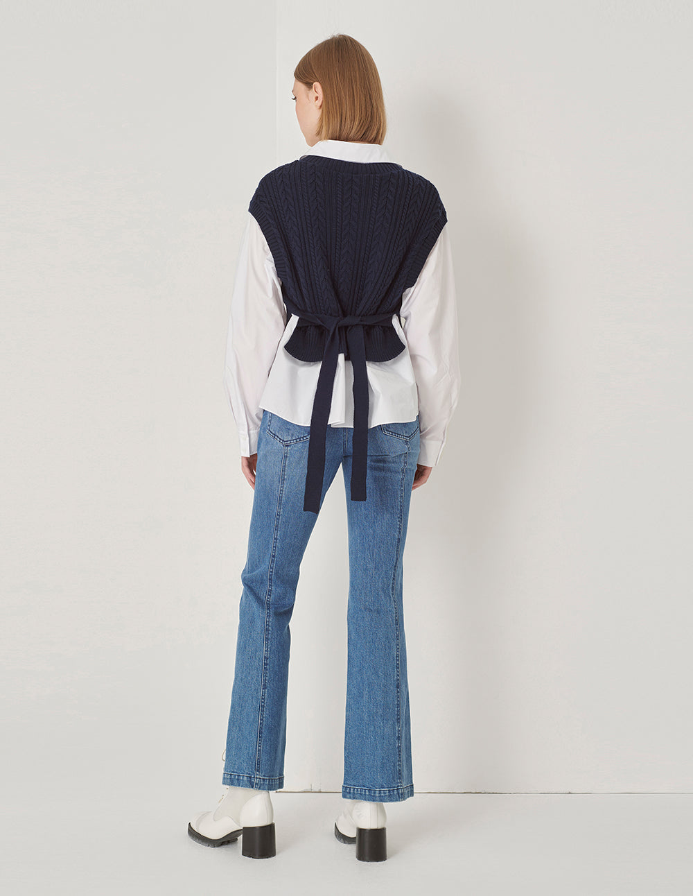 MARYLING Blue And White Contrast Knit Woven Matching Sweatshirt