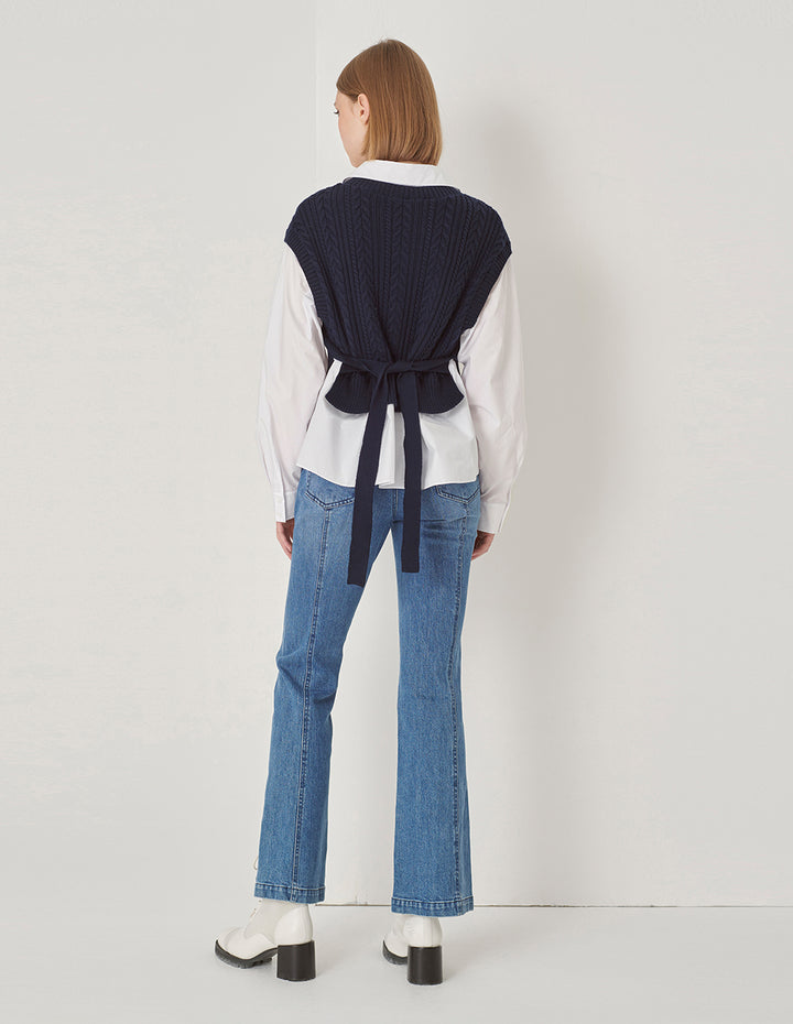 MARYLING Blue And White Contrast Knit Woven Matching Sweatshirt