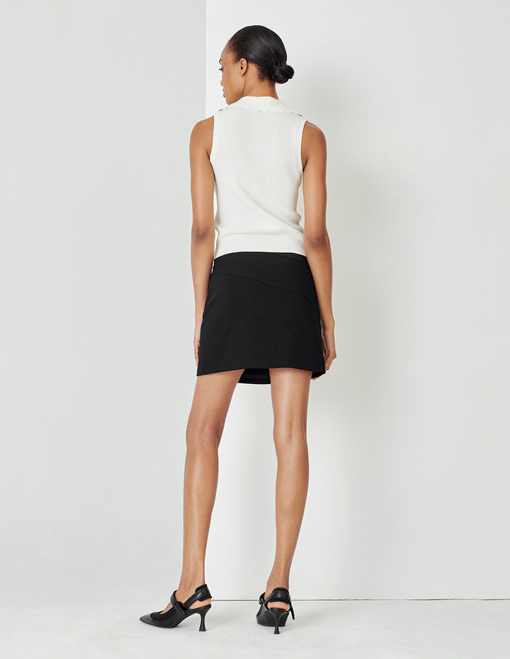 MARYLING White V-Neck Knitted Vest With Collar