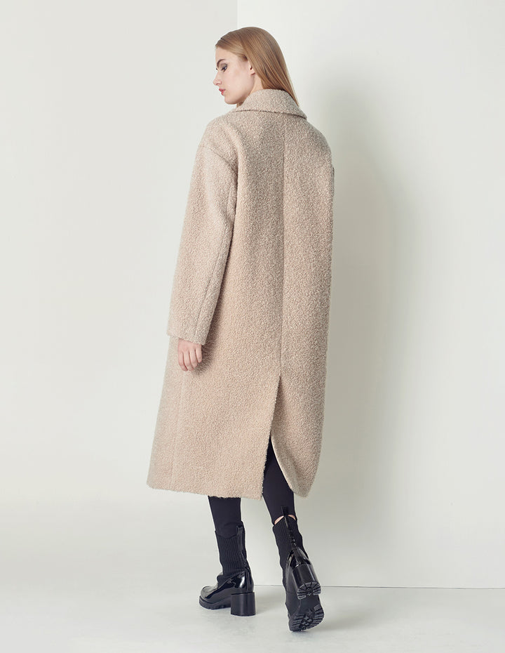 MARYLING beige large lapel long cocoon type dropped shoulder coat